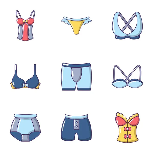 Underwear icons set, cartoon style — Stock Vector