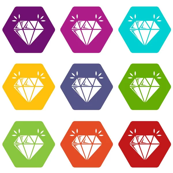 Mina de diamantes iconos conjunto 9 vector — Vector de stock