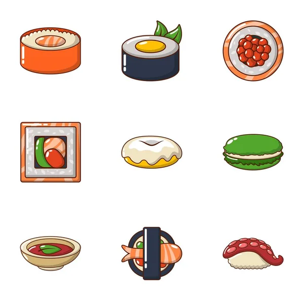 Sushi-Ikonen Set im Cartoon-Stil — Stockvektor