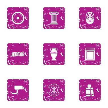 Müze Icons set gözetimi. Beyaz arka plan üzerinde izole web için müze vektör simgeler 9 denetim kümesi grunge