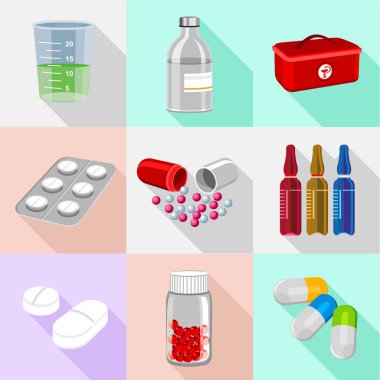 Medical pill icons set, isometric style clipart