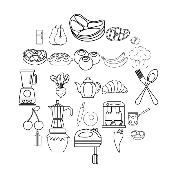 Conjunto de ícones de cozinha galley, estilo esboço — Vetor de Stock