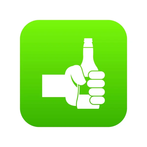 Mão segurando garrafa de ícone de cerveja verde digital — Vetor de Stock