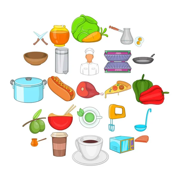 Conjunto de ícones da sala de cozinhar, estilo cartoon — Vetor de Stock