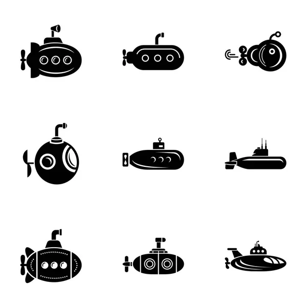 Ubåten cruiser ikoner set, enkel stil — Stock vektor