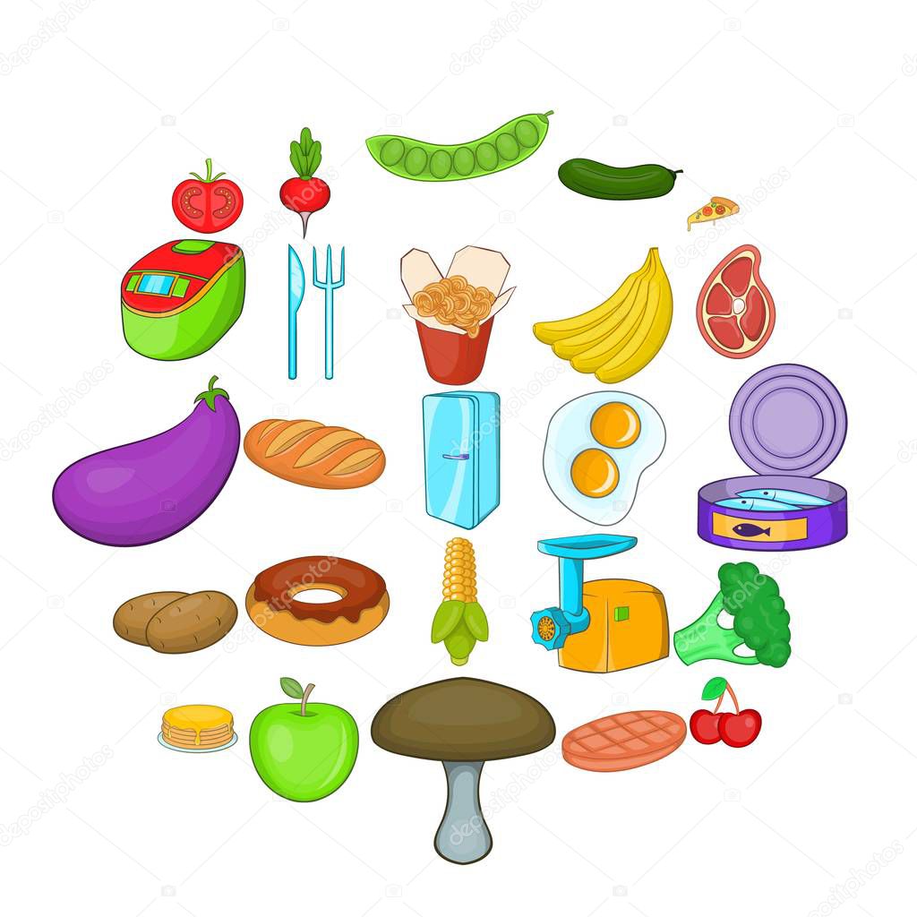 Cuisine icons set, cartoon style