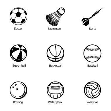 Spor top Icons set, basit tarzı