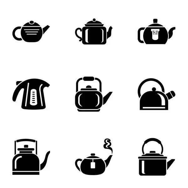 热茶壶图标设置, 样式简单 — 图库矢量图片