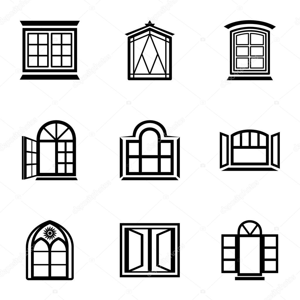 Stained glass icons set, simple style