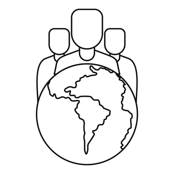 Icono de planeta y gente del mundo, estilo de esquema — Archivo Imágenes Vectoriales