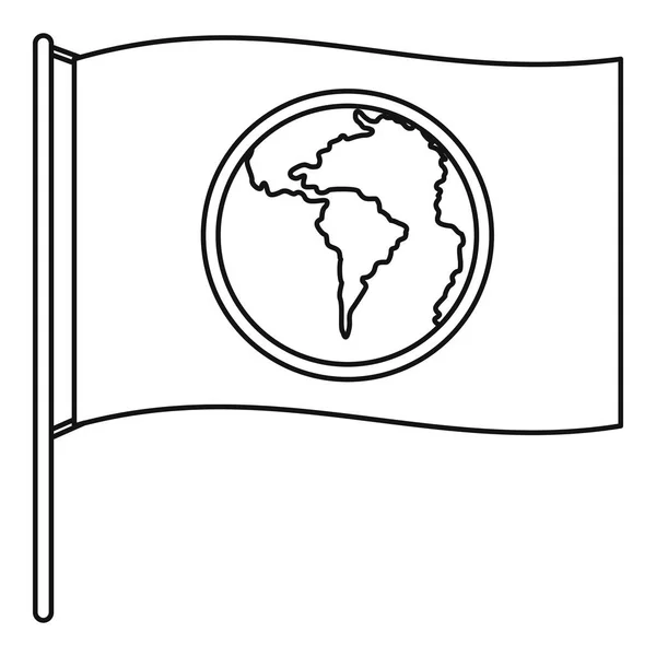 Bandera con icono del planeta del mundo, contorno de estilo — Archivo Imágenes Vectoriales