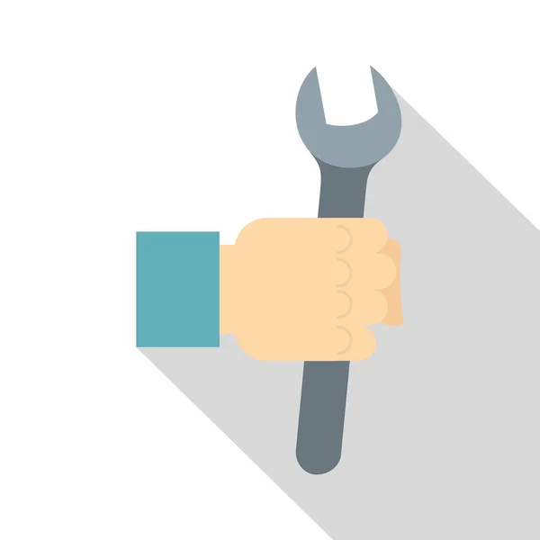 Wrench tool in man hand icon, flat style — Stock Vector