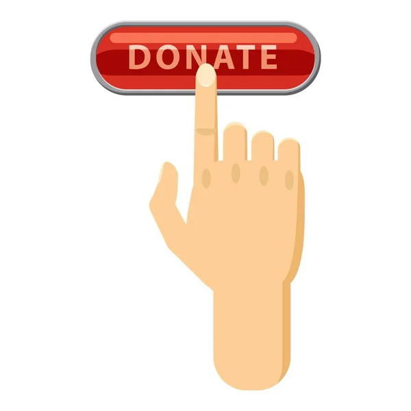 Кнопка пожертвования, нажатая вручную иконкой, в стиле мультфильма — стоковый вектор