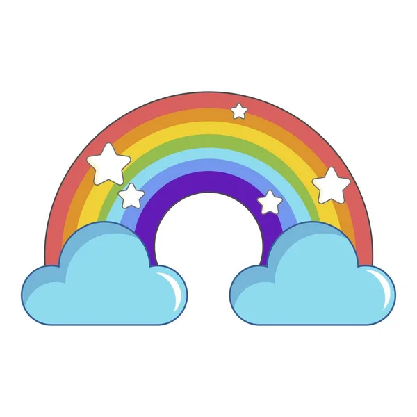 Rainbow with clouds icon, cartoon style — Stock Vector