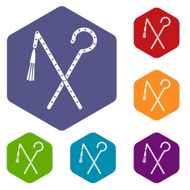 Çubuk ve kırbaç Firavun simgelerin altıgen ayarla