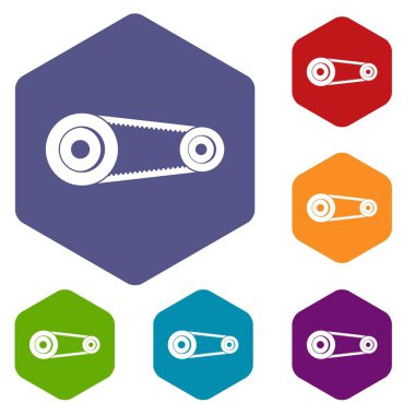 Altıgen mekanik kemer Icons set