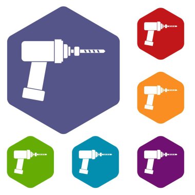 Altıgen tıbbi matkap Icons set