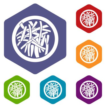 Altıgen Asya salata Icons set