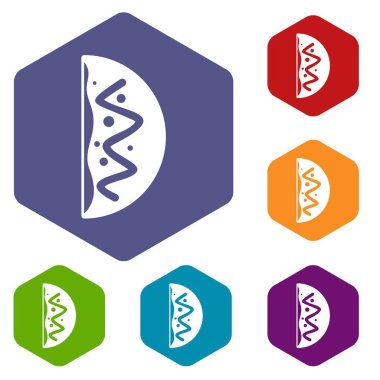 Altıgen Asya yemek Icons set