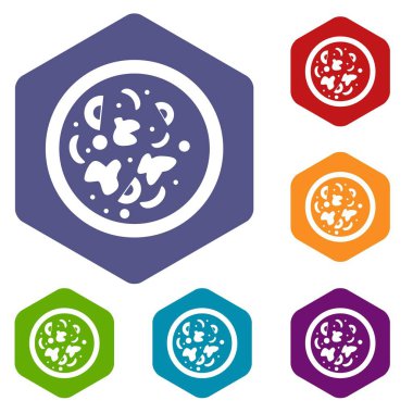 Altıgen Asya sıcak yemek Icons set