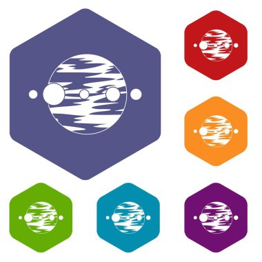 Altıgen gezegen ve uyduları Icons set