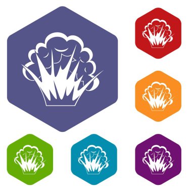 Alev ve duman simgeler izole altıgen vektör çizim ayarla