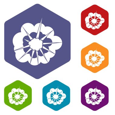 Altıgen bulutlu patlama Icons set