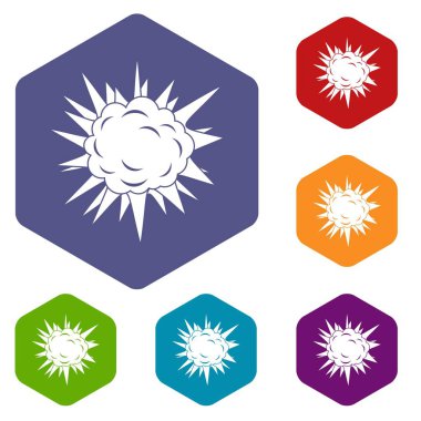 Altıgen korkunç patlama Icons set
