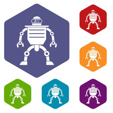 Altıgen insansı robot Icons set
