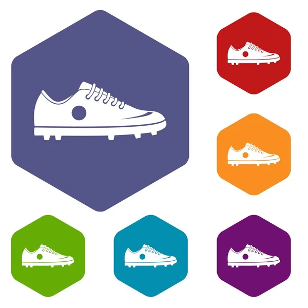 Piłka nożna buty ikony Ustaw sześciokąt — Wektor stockowy