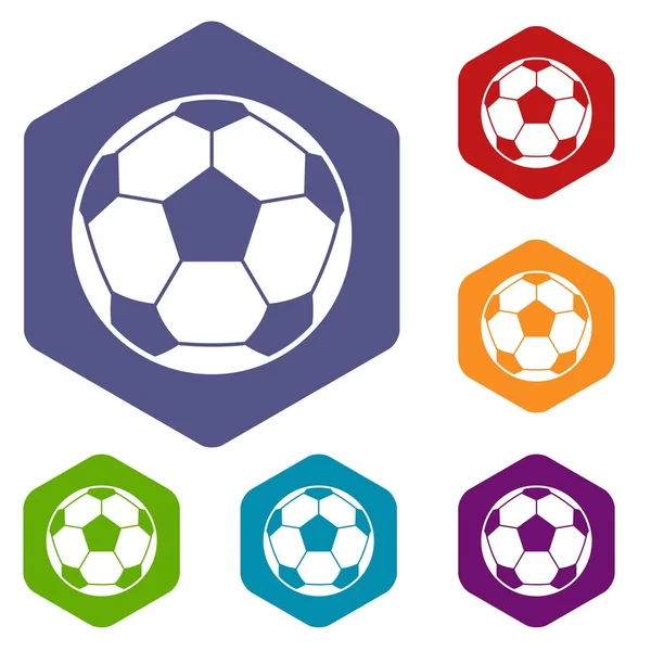 Iconos de pelota de fútbol conjunto hexágono — Vector de stock
