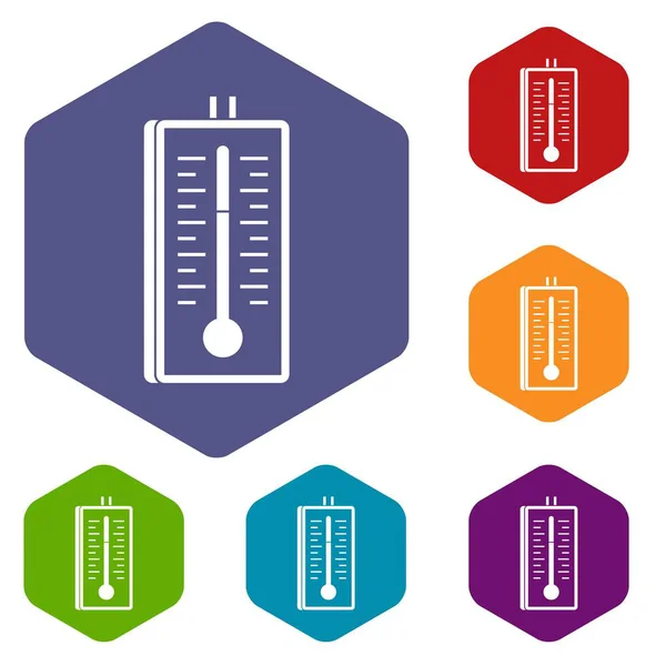 Thermometer-Symbole setzen Sechseck — Stockvektor