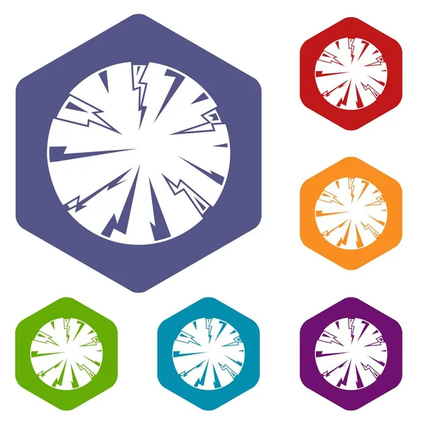 Farliga planeten ikoner anger hexagon — Stock vektor
