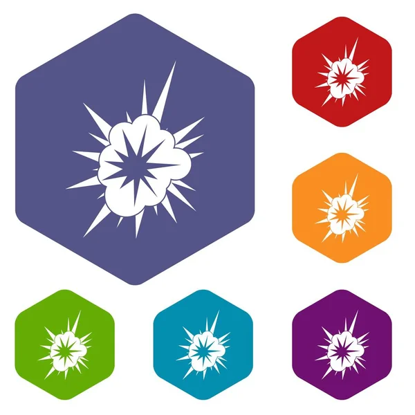 Nucleate explosion ikoner set hexagon — Stock vektor