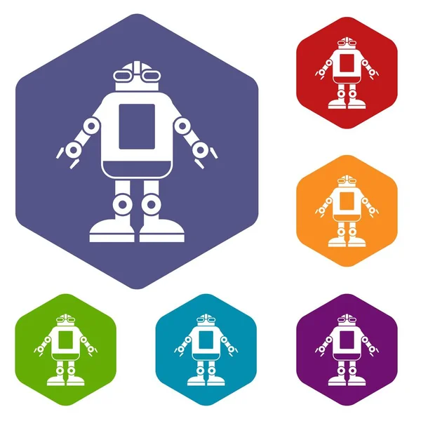 Automatización máquina robot iconos conjunto hexágono — Vector de stock