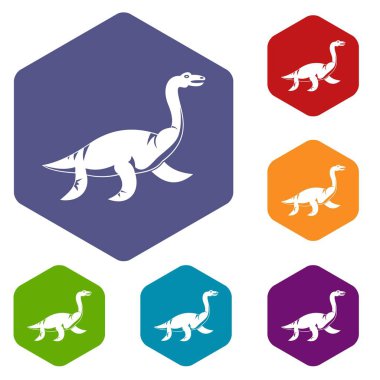 Elasmosaurine dinozor Icons altıgen set