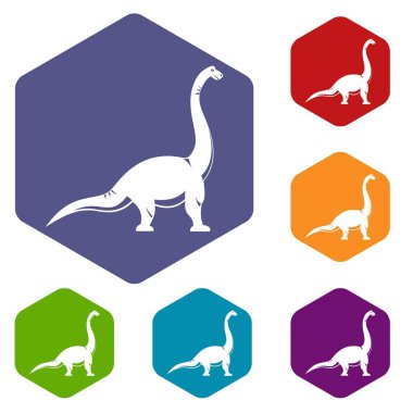 Altıgen Brachiosaurus dinozor Icons set