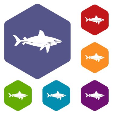 Altıgen köpek balığı balık Icons set
