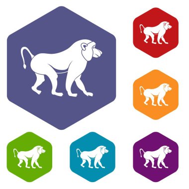 Altıgen Japon makak Icons set