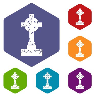 Altıgen İrlandalı Kelt haçı Icons set