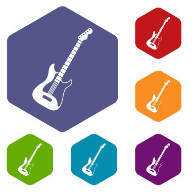 Altıgen akustik gitar Icons set