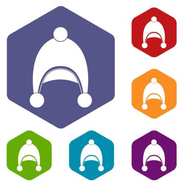 Altıgen sıcak şapka Icons set