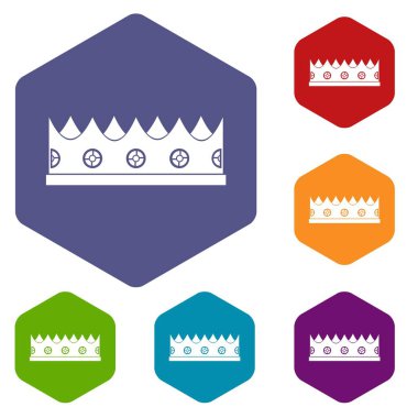 Altıgen küçük taç Icons set