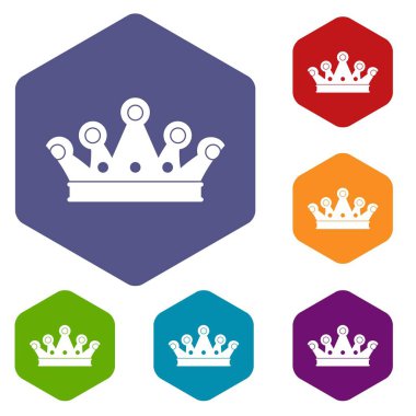 Altıgen Royal crown Icons set