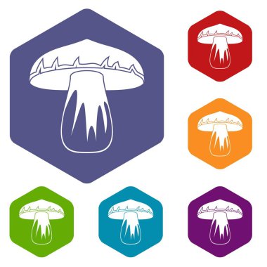 Altıgen orman mantar Icons set