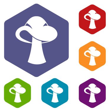 Altıgen küçük mantar Icons set