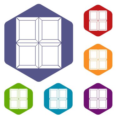 Altıgen çikolata parça Icons set
