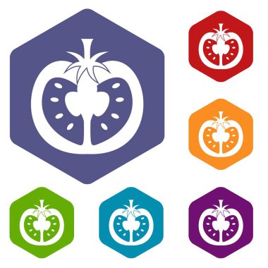 Yarım domates simgelerin altıgen ayarla