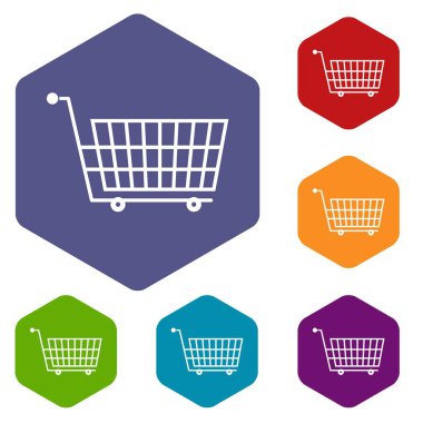 Altıgen büyük boş süpermarket arabası Icons set