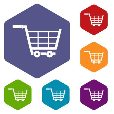 Altıgen büyük alışveriş arabası Icons set